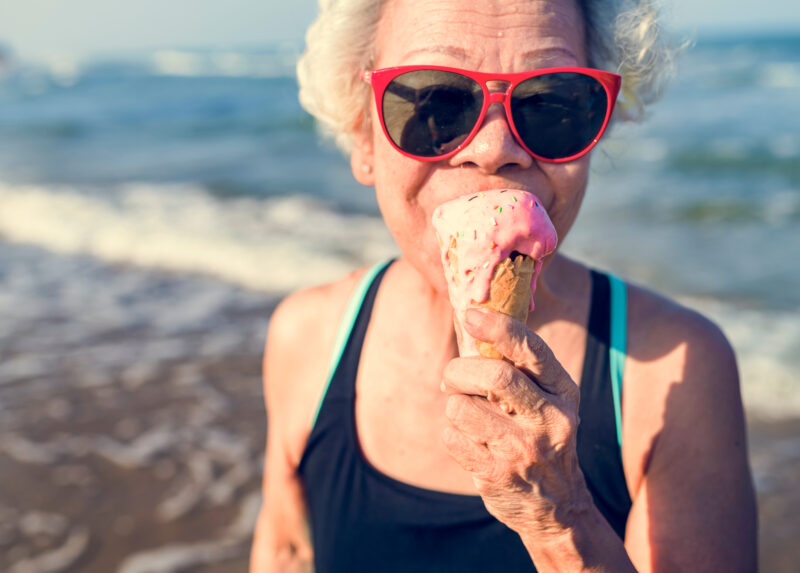 senior woman eating ice cream
