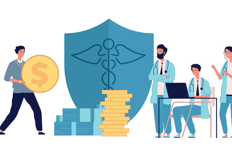 illustration of health care workers with coins