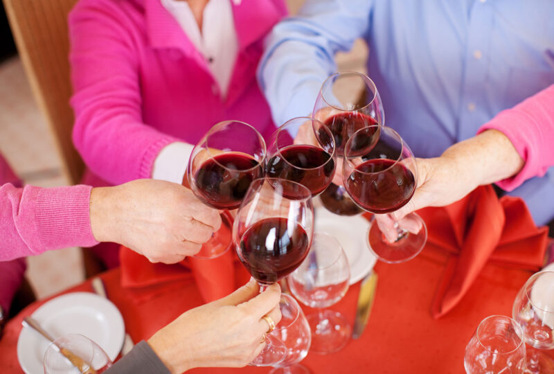 hands holding wine glasses in a toast