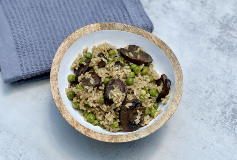 mushroom and rice pilaf in a bowl
