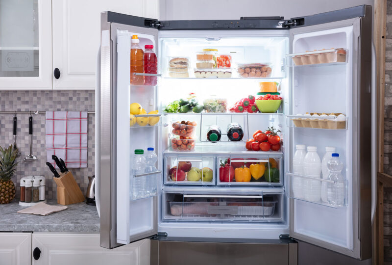 refrigerator with doors open