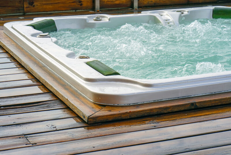hot tub built in to a deck