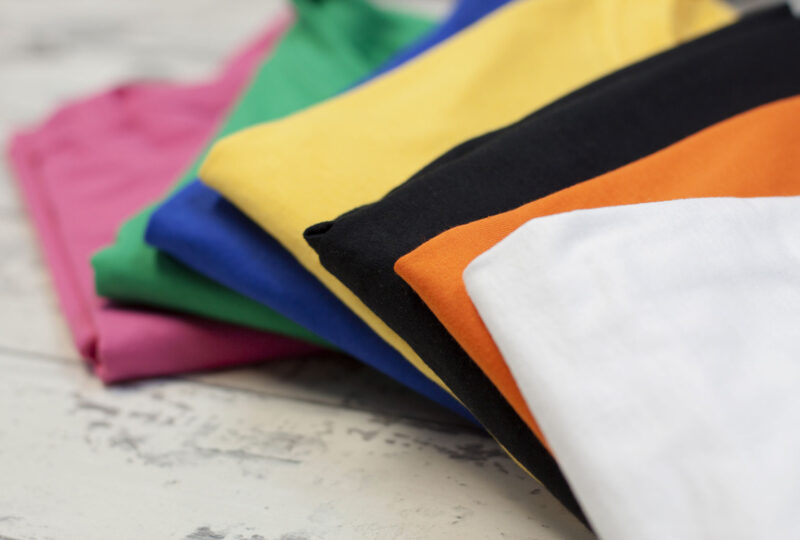 stack of colorful T-shirts