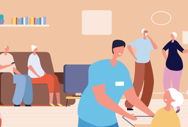 illustration of people in a senior living facility