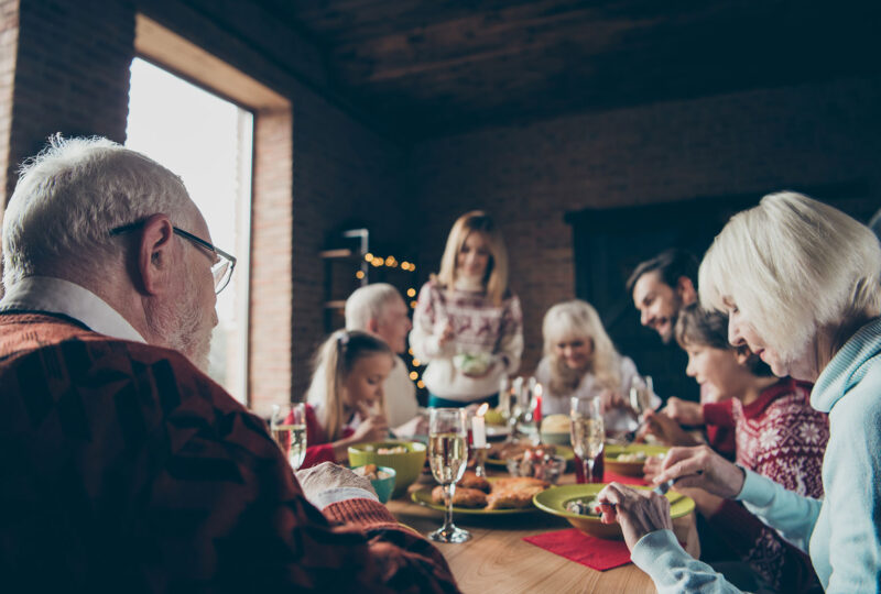 family gathering, multiple generations at the table, christmas