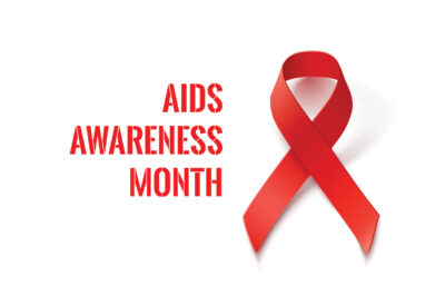AIDS Awareness Month - Vector Banner with Red Ribbon - AIDS and HIV Symbol