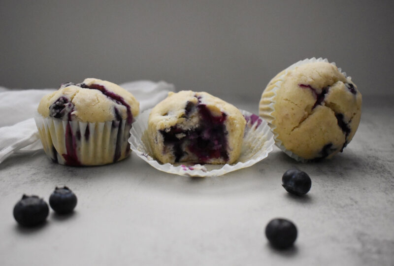 three blueberry muffins
