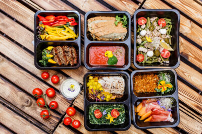 Healthy food and diet concept, restaurant dish delivery.