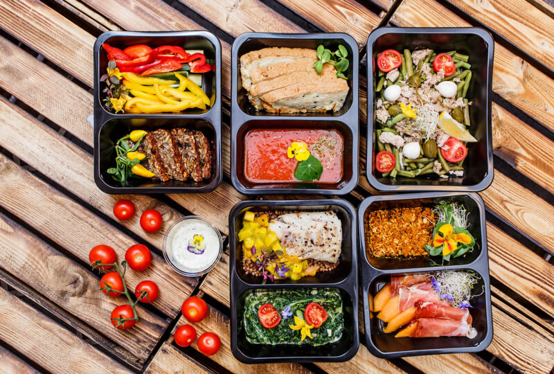 Healthy food and diet concept, restaurant dish delivery.