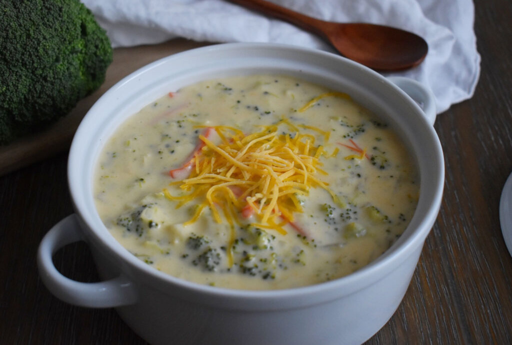 bowl with broccoli cheddar soup