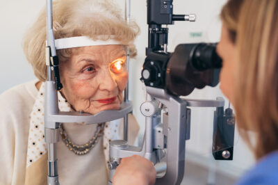 senior woman having eyesight examination