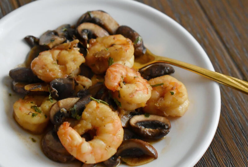 shrimp and mushrooms on a plate