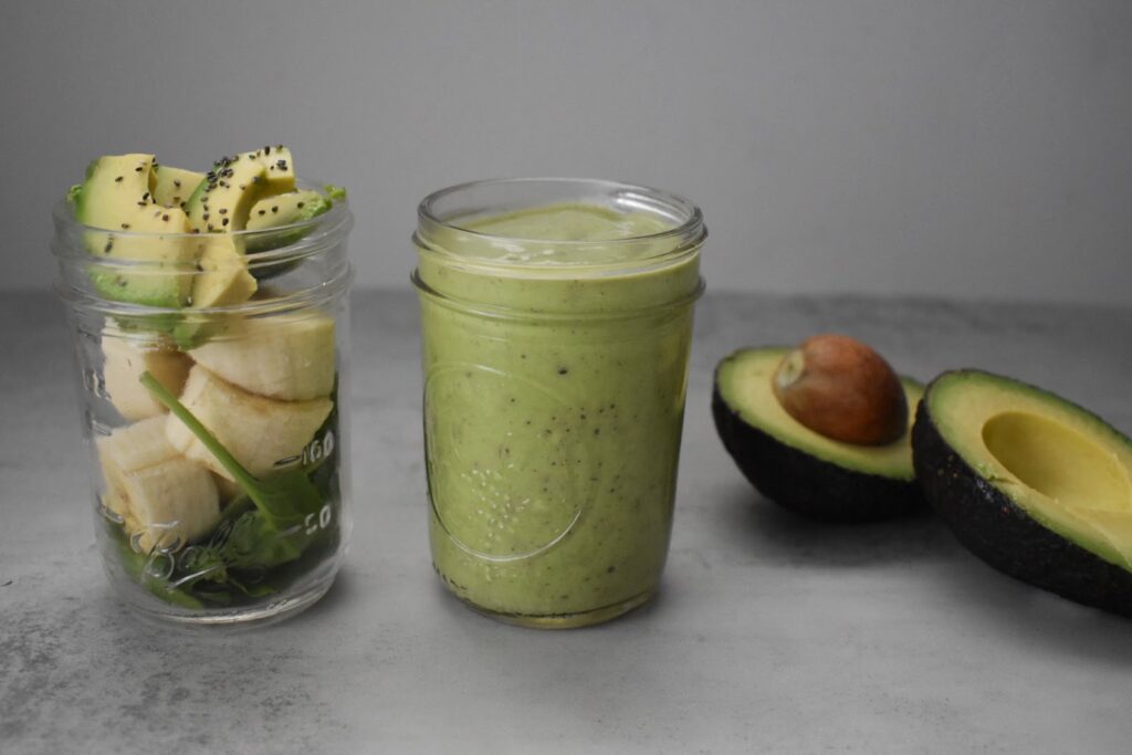 Ingredients for a spinach avocado smoothie